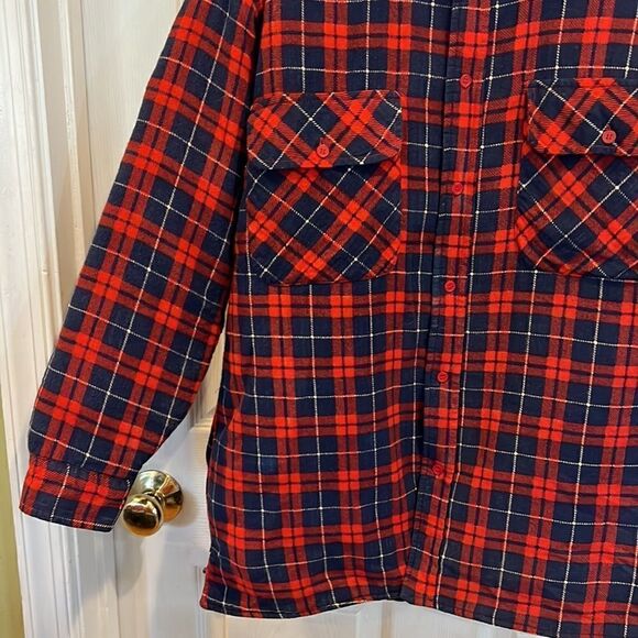 Thick warm lumber Jack Shacket Men’s M vintage red & navy quilted - Picture 5 of 12